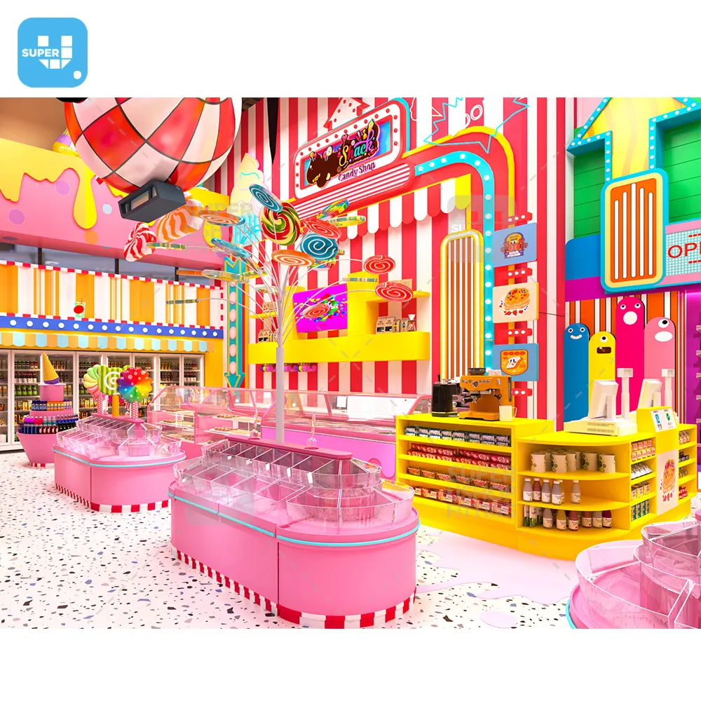 Sweet Shop Interior Design Pink Colorful Giant Candy Display Props Candy Shop Display Wall Candy Display Rack