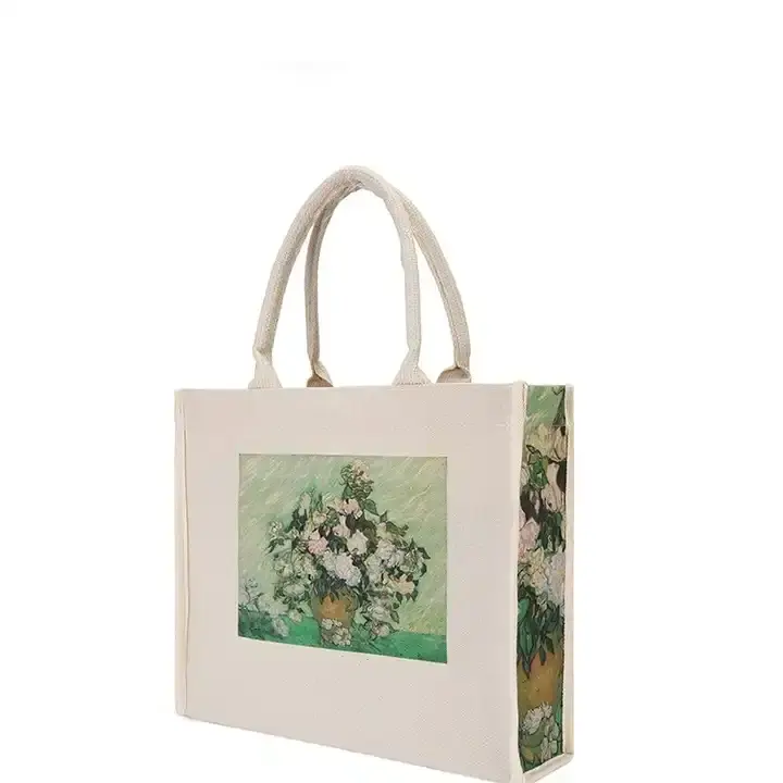 Van gogh canvas fabric for bag making bag tote canvas foldable reusable bag shopping