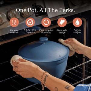 5.5 Qt. Yapışmaz seramik sos tavası kapaklı | Stovetop ve fırın PTFE ve PFOA içermeyen çok yönlü tencere | Mavi tuz - Product Image 2