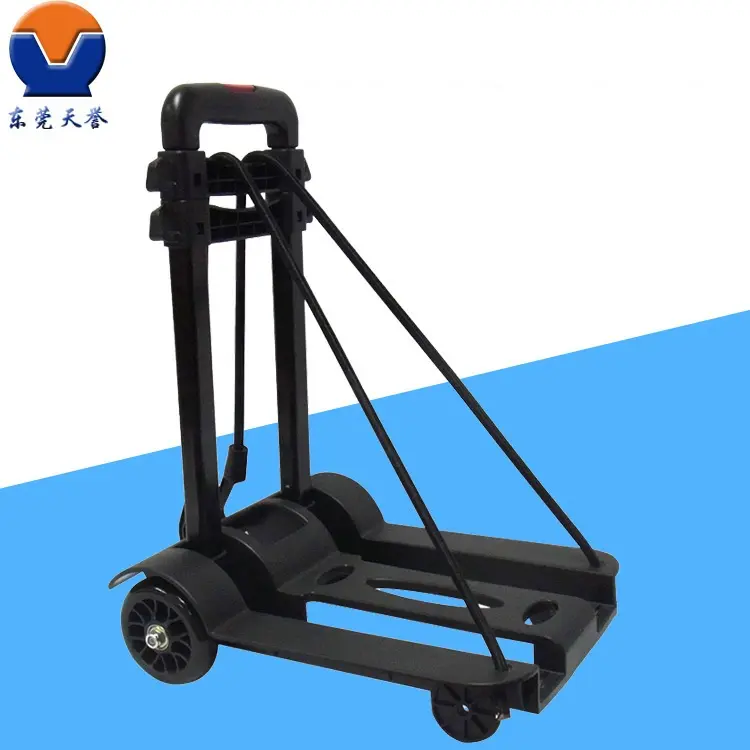 Tianyu Roll Cart Portable Luggage Trolley Foldable Shopping Cart Carton Plastic Folding Hand Truck Mute Flat Heavy Duty 4-wheel