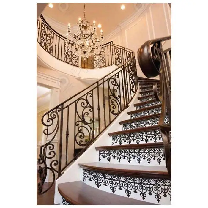 Interior curved cast wrought iron staircase stair railings