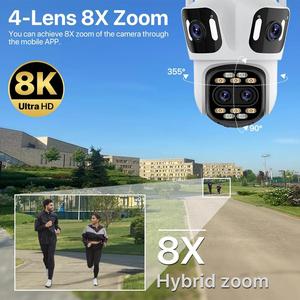 ICsee 12MP 3K IP kamera dört Lens dört ekran 8X optik Zoom İnsan algılama izleme açık Ptz Wifi ağ kamerası - Product Image 2
