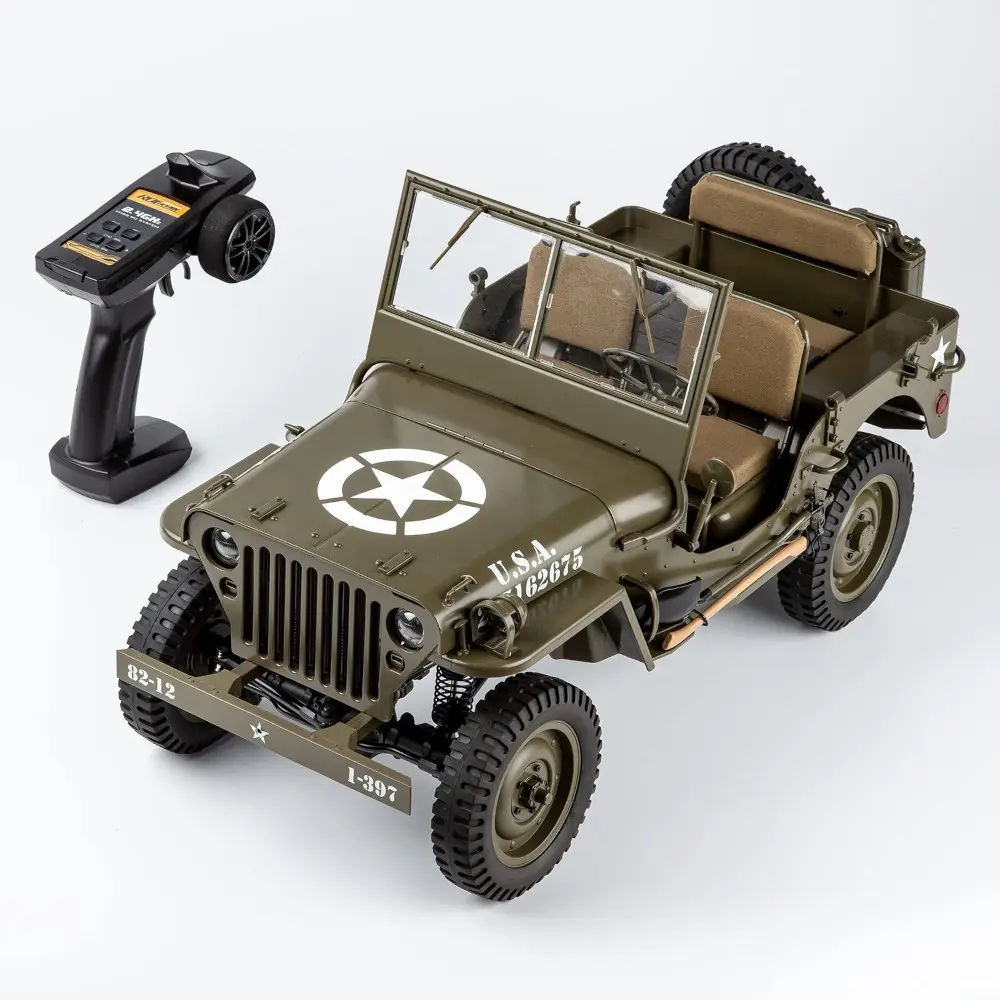 Rochobby FMS WW2 Hobby RC Truck Military US Army 1/6 MB Scaler Willys Jeep 4 Wheel Drive Brushed RTR con TX RX Sin batería