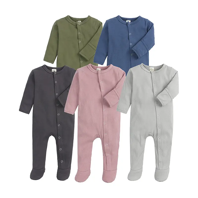 Бамбуковые волокна спандекс на заказ однотонные бамбуковые хлопковые детские комбинезоны на молнии Footie Pajamas Модальная детская одежда для новорожденных