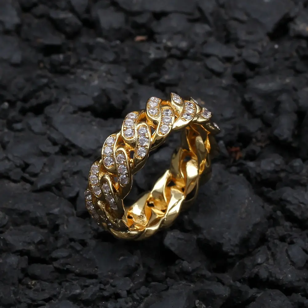 Duoying-Anillo de cadena cubana para hombre, Anello en 8Mm, chapado en circonia completa, tendencia de oro Real, bolsa de Pvc