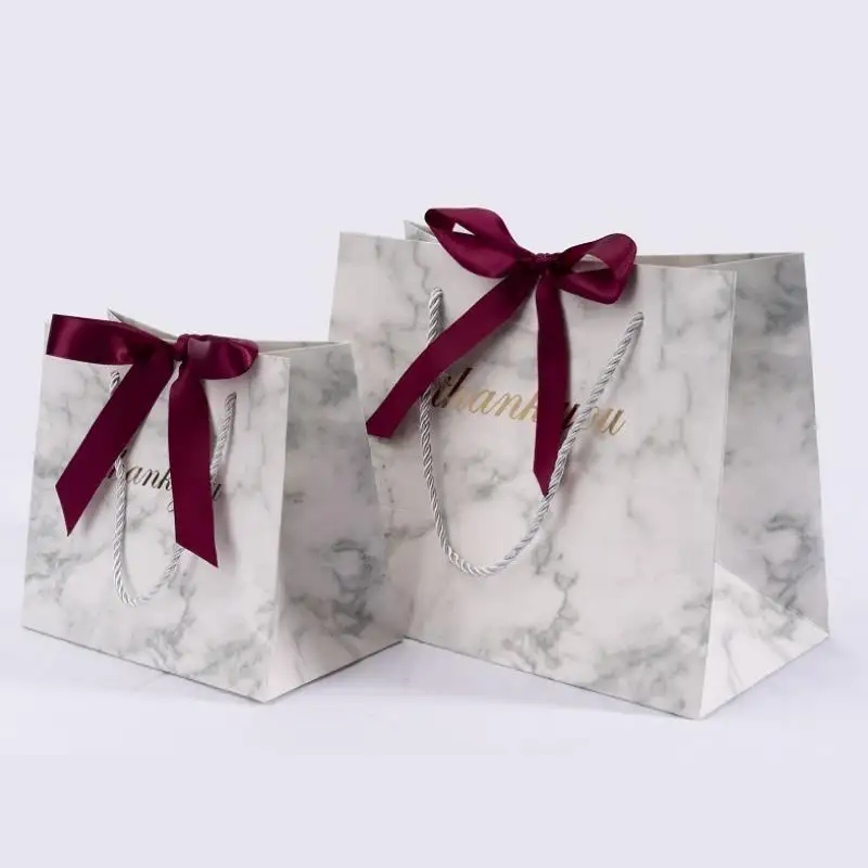 Sacchetto di carta di lusso di ringraziamento piccolo in marmo alla moda con confezione personalizzata in nastro sacchetto e scatola regalo in carta bianca