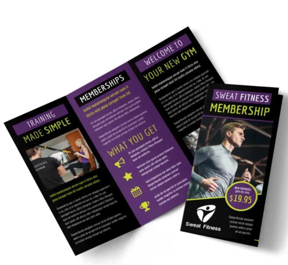 Personalizzato Stampato A Tre Ante Opuscolo Guida Libretto Brochure Flyer Volantini per Sport Esercizio Fitness Gym Confezione Del Prodotto Inserto