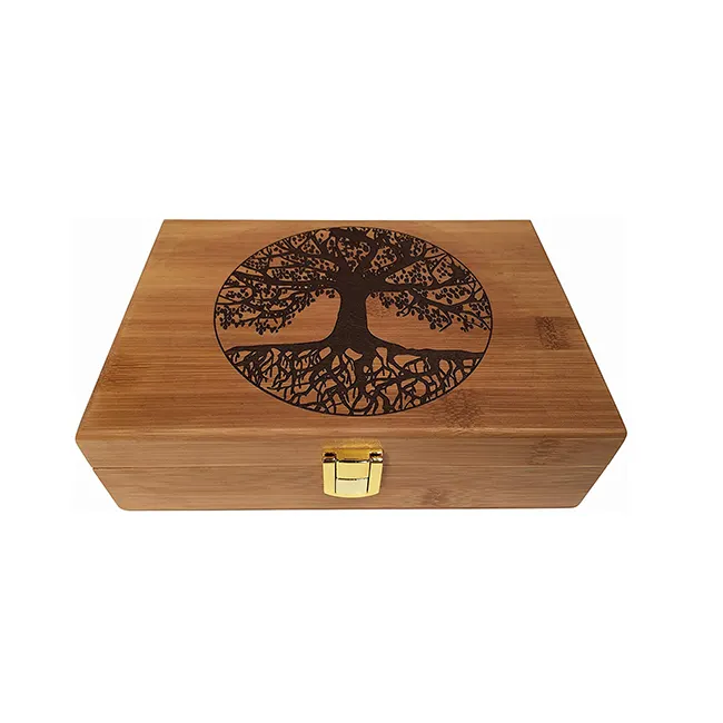 Handmade Natural Vintage Wooden Bamboo Jewelry Box With Lock