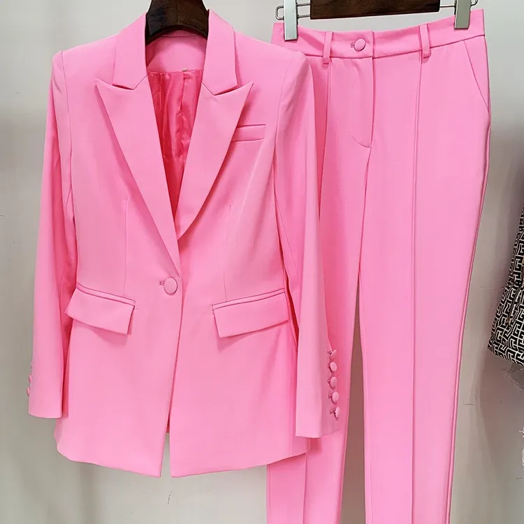 J & H เสื้อเบลเซอร์ผู้หญิงสีชมพู,ชุดสูทและทักซิโด้เบลเซอร์ Mujer Ropa De Mujer เสื้อผ้าดีไซน์เนอร์สำหรับใส่ทำงานออฟฟิศ