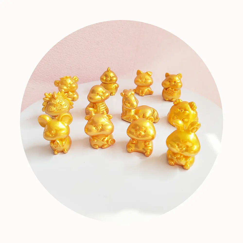 Gold chinesisches Sternzeichen Zeichen Figur Karikatur Tiere Modell Hochzeit DIY Figur Geburtstag Kuchen Dekoration Spielzeug Puppenhaus Geschenk Kinder
