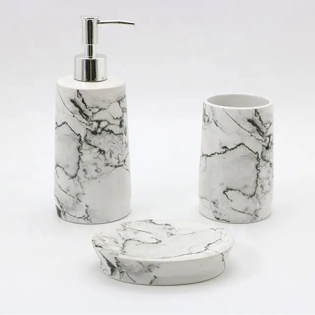 Accessori per la casa decorativi all'ingrosso Set da bagno in ceramica Set da bagno in ceramica effetto marmo bianco