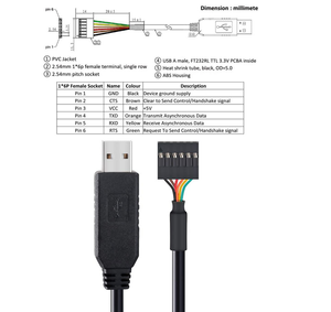 FTDI TTL-232R-3V3 temel koparma Arduino USB-TTL 6 PIN 3.3/5V ücretsiz USB kablosu ile