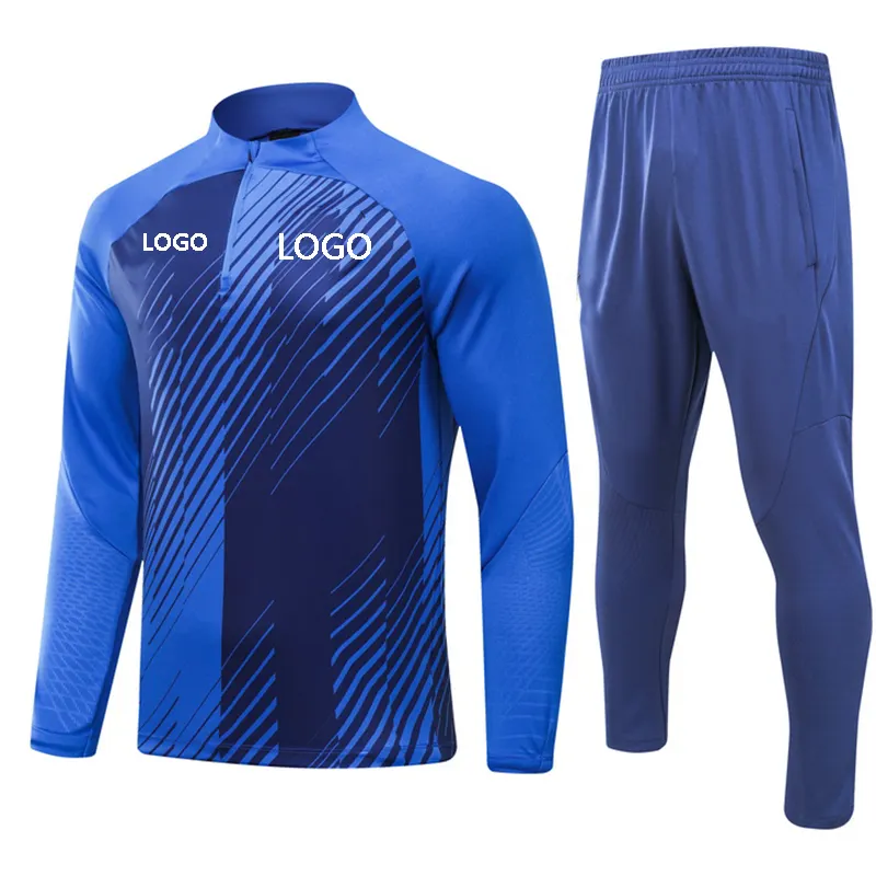 23-24 tute da allenamento per calcio da uomo giacca da calcio set di uniformi da calcio LOGO personalizzato maglia da Club abbigliamento sportivo abito blu