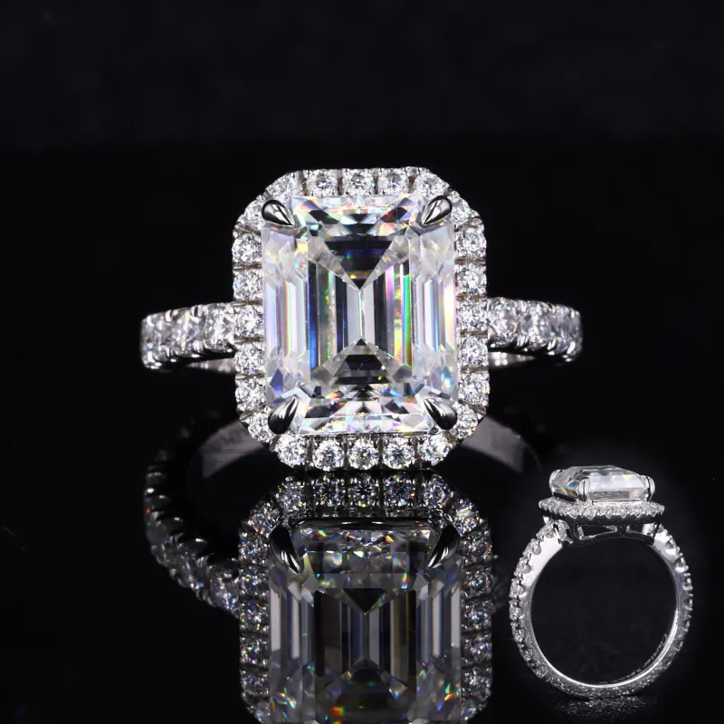 Moissanita de 14 kt, joyería de diamante, oro blanco de 14 kt, 8x10mm, anillo de moissanita de corte de esmeralda de México