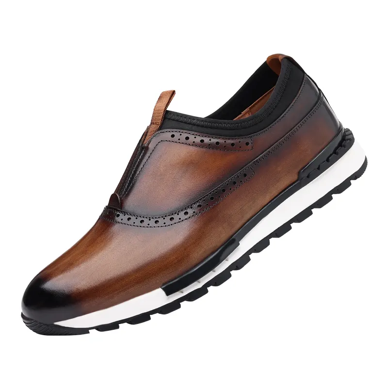 Zapatos de cuero de primera capa para hombre, brogue mocasines de cuero, planos, venta al por mayor, primavera y otoño, 2023