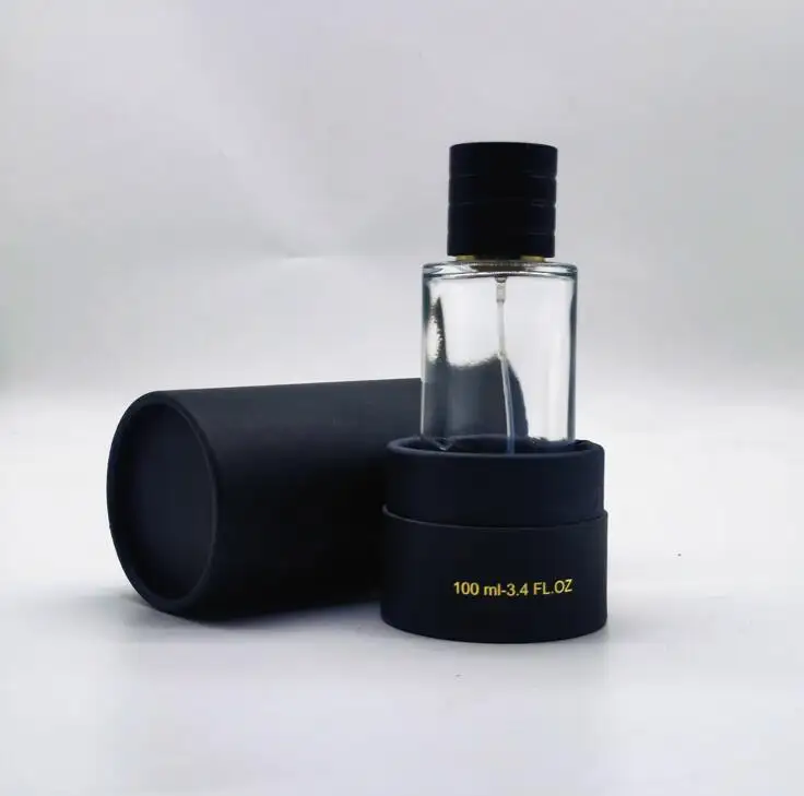 Kemasan kotak tabung kertas botol kaca parfum warna hitam kardus Kraft 30ml 50ml 100ml