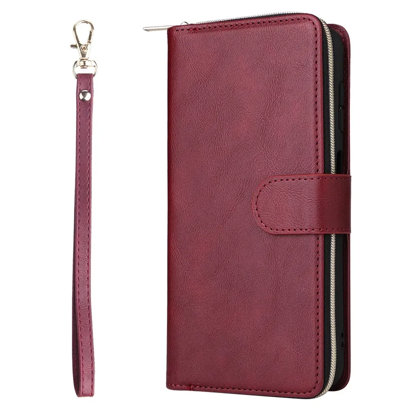 For Samsung Galaxy S23FE/S21FE/A13/A53/A23/M23/M13 Wallet Phone case cover, Zipper flip case pouch for iPhone 15