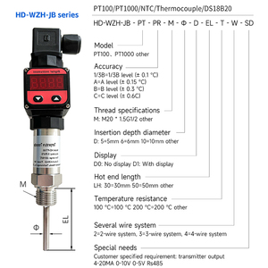 Transductor de temperatura Pt100 Tipo de sonda Termopar Sensor de temperatura ODM con 1 año de garantía para instrumentos de temperatura