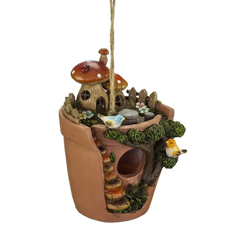 Pot suspendu en céramique Maison pot De Fleurs Maison D'oiseau avec Décoratif Peint à La Main de Jardin De Champignon