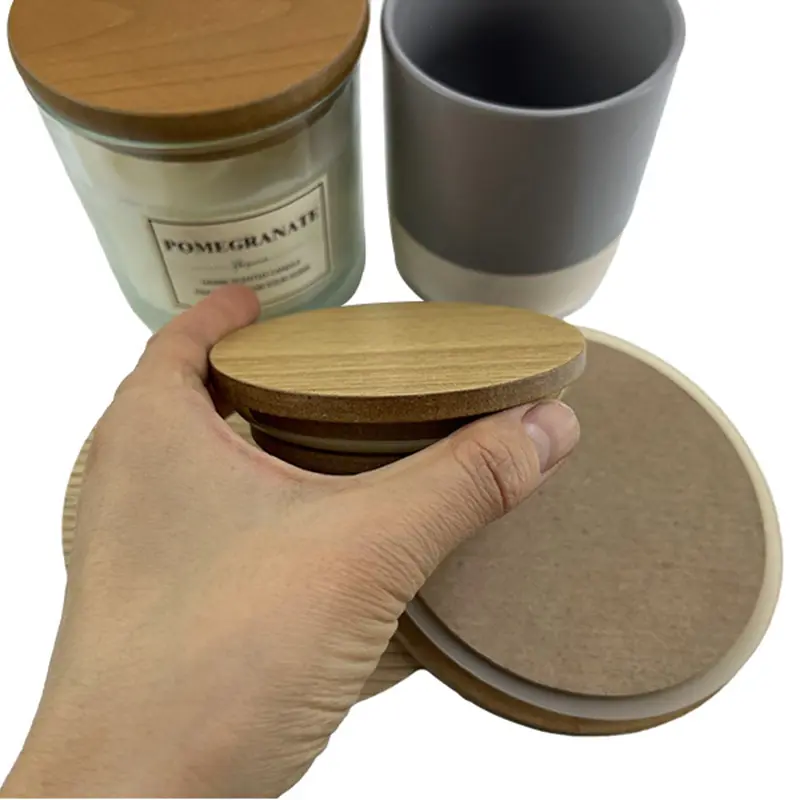 사용자 정의 둥근 나무 모자 커버 대나무 뚜껑 컵 병 캔들 항아리 유리 용기 뚜껑