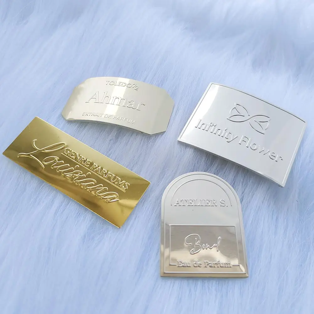Benutzer definierte Etikette Luxus 3D Metall Gold Aufkleber mit Logo Metall Aufkleber geprägt Duft kerzen Private Label