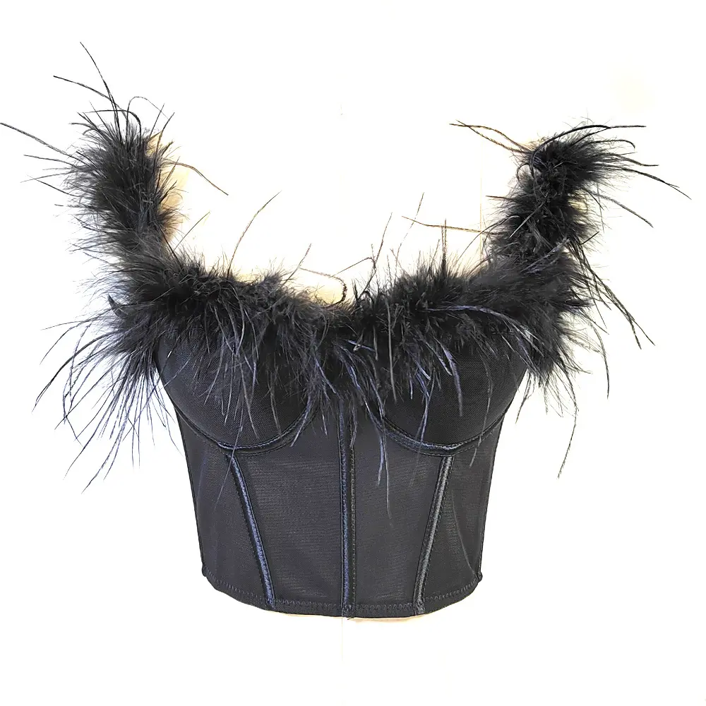 Superior sense ostrich hair super fairy fish bone chest set waist waist slimming large backless feather sling