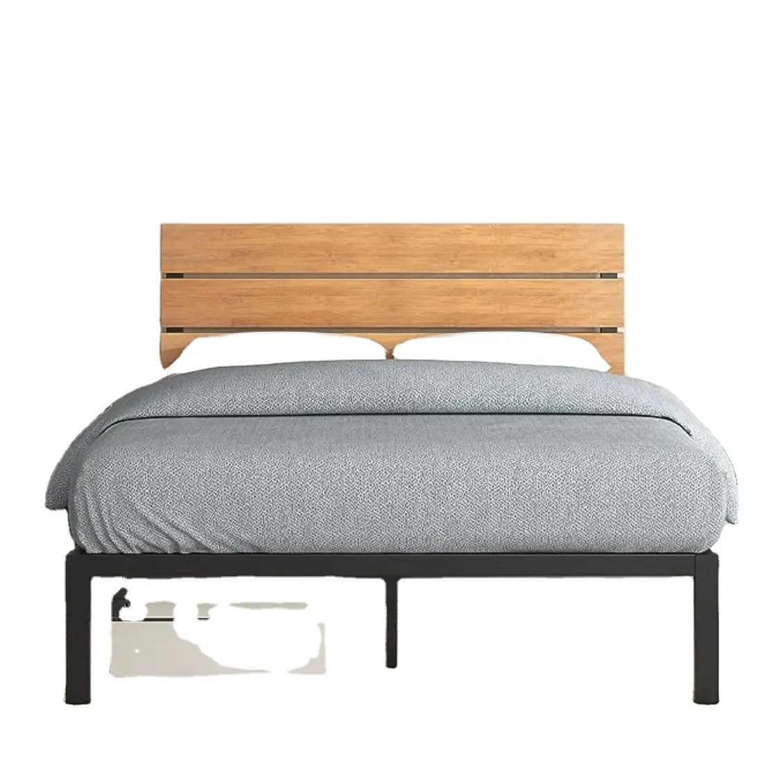 Cadre de lit à plateforme en métal et bambou, support à lattes en bois, pas de sommier nécessaire, assemblage facile, Queen