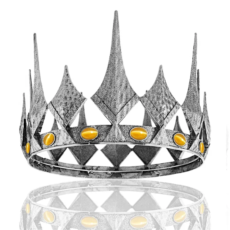 Coroa da rainha retro completa redonda barroca antiga prata metal Tiaras rei e rainha coroas
