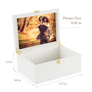 Hộp lưu niệm bằng gỗ lớn màu trắng có nắp có bản lề và khung ảnh bên trong hộp lưu trữ gỗ trang trí - Product Image 3