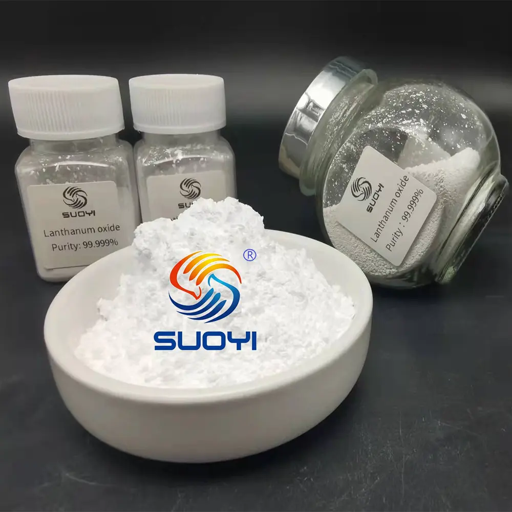 Polvo blanco de óxido de lantano de tierras raras personalizado La2O3 para vidrio óptico