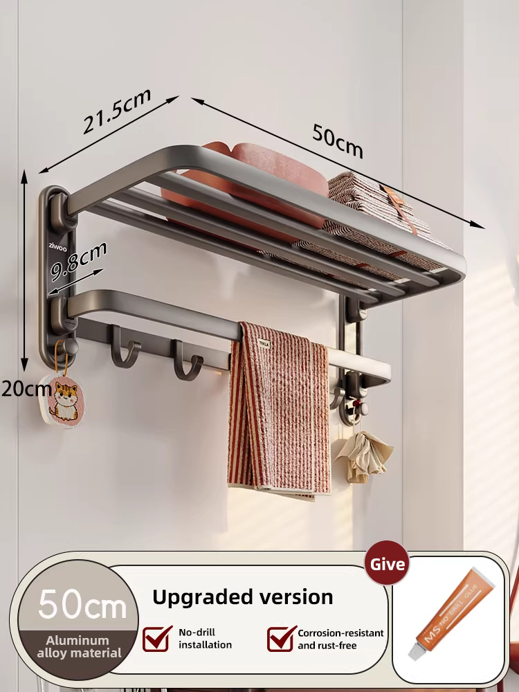 Toallero de baño de 50 cm con ganchos, serie Ziwoo.