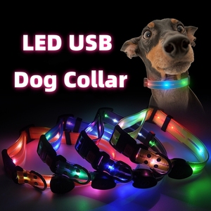 <span class=keywords><strong>Collar</strong></span> LED para mascotas recargable por USB para perros, nailon impermeable con luz intermitente de patrón sólido, hecho de material plástico de poliéster - Product Image 1
