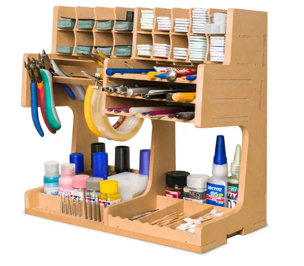 Kit de modelo de madera, organizador de herramientas, caja de almacenamiento de herramientas para hacer modelos con Material MDF adecuado para pinturas Tamiya y herramientas de modelos