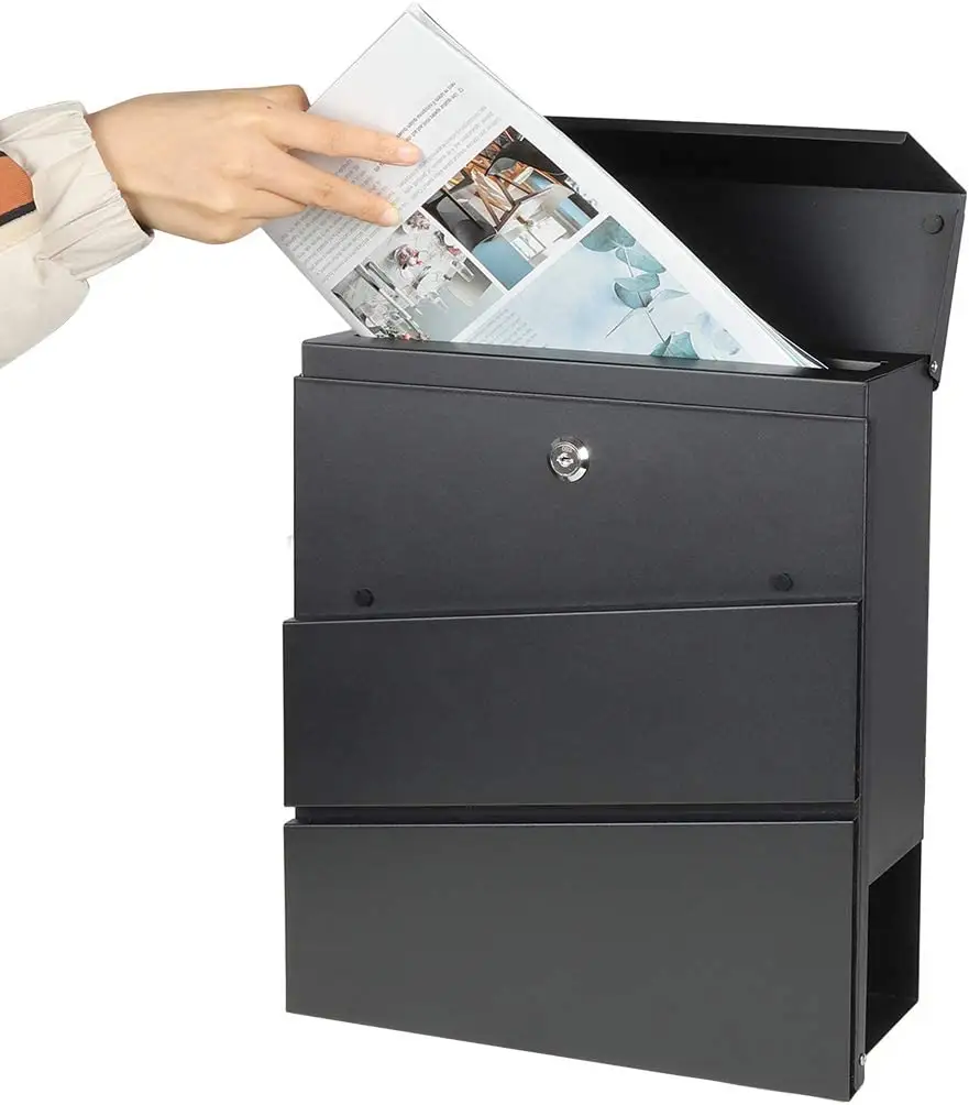 Buzón de correos impermeable para apartamento, caja de acero galvanizado con ranura para periódico, color negro, 330x105x360 MM, venta al por mayor de fábrica
