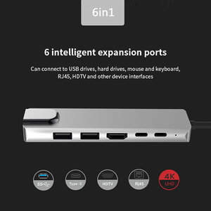 XPUT 4K <span class=keywords><strong>Hub</strong></span> <span class=keywords><strong>USB</strong></span> 3.0 RJ45 Multiport adaptörü şarj 6 in 1 alüminyum alaşım tipi C Laptop ve PC için uyumlu - Product Image 4