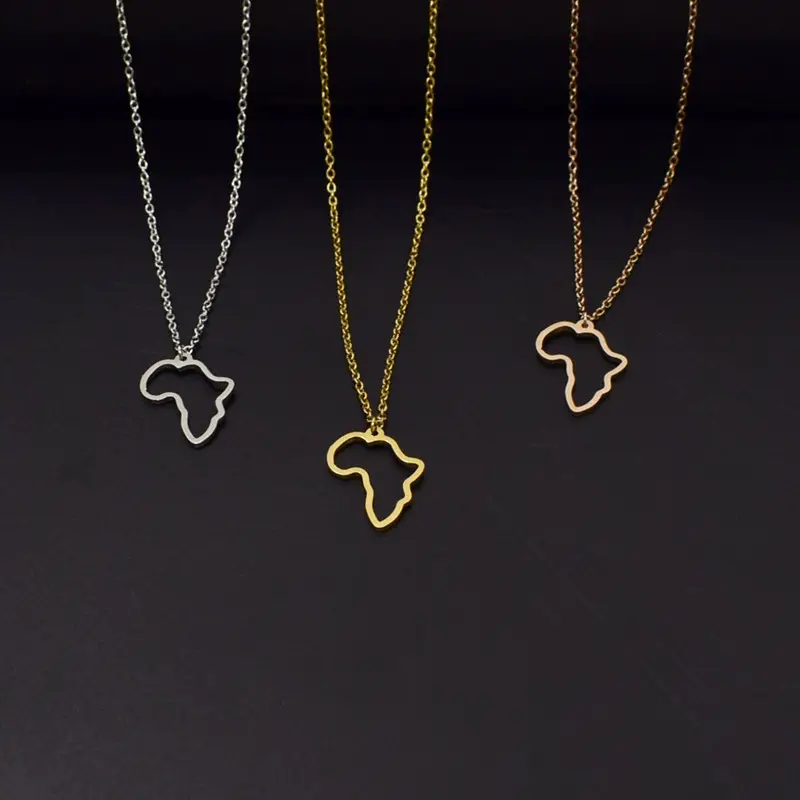 Color oro joyería de mapa de África collar de acero inoxidable mapa colgante collares