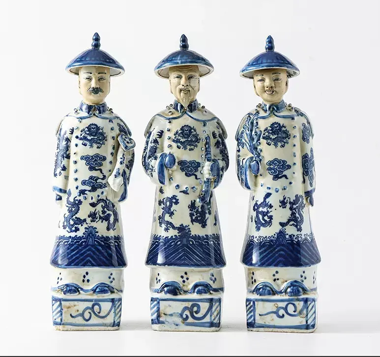 Antike chinesische blaue und weiße Porzellan-Kaiserstatue Figuren Heimdekoration Keramikvasen Ingwer-Gläser chinesische Dekoration