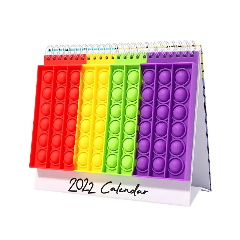Cheap Desk Calendar 2022 Custom LOGO Fidget Autism relieve bubble toy Home Office Monthly Stand Table pop it Calendar