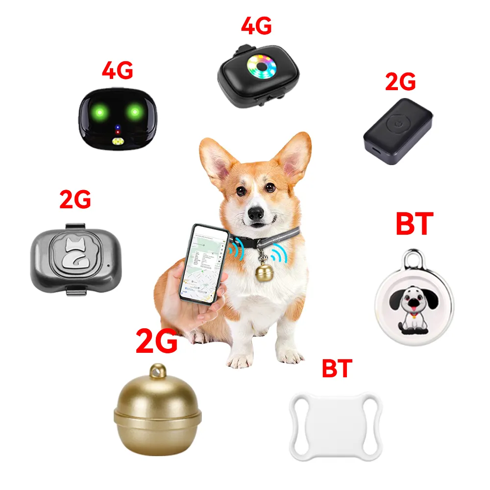 Fabbrica OEM impermeabile Pet GPS Tracker 4G 2G BT Wifi GSM localizzatore dispositivo di localizzazione GPS Chip ricaricabile Led collare per cani con GPS