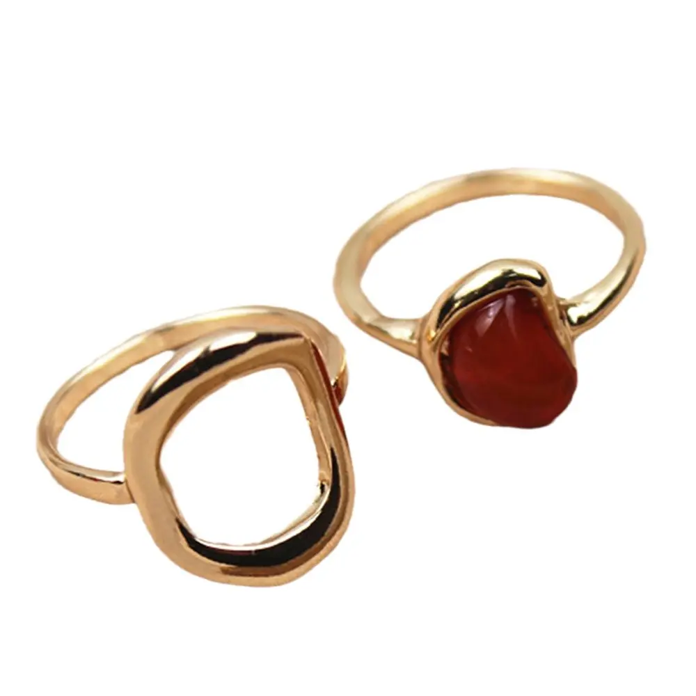 DUYIZHAO Vintage Cheap Geometric Ruby Stone Two Pieces Finger Ring Set Fashion Jewelry Gold Rings For Women