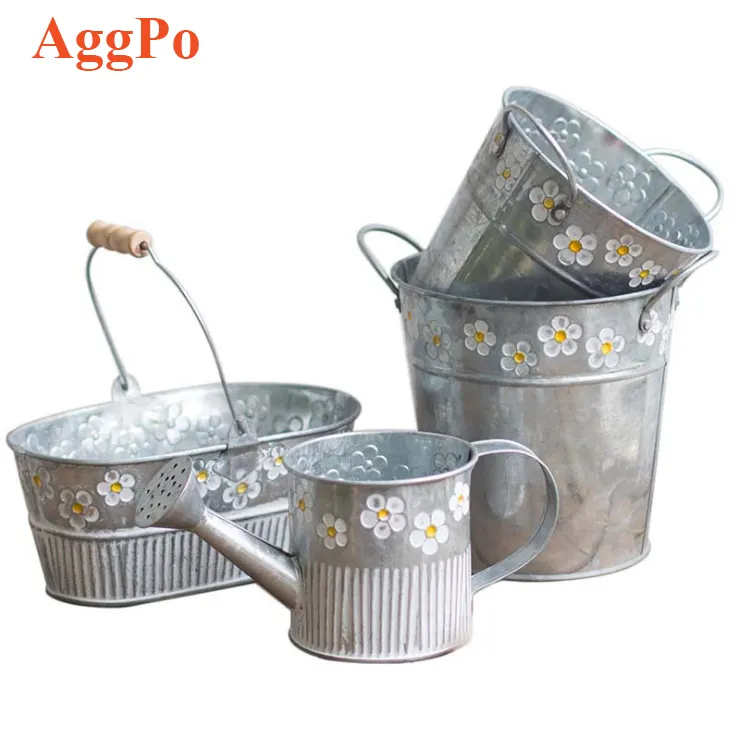 Vaso galvanizado vintage de metal, vaso de flores galvanizado francês para mesas, decoração de casa rústica