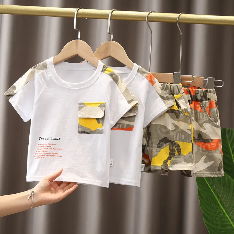 Hight Quality Summer Baby Clothing Sets Infantil Tshirts Suit Algodão Menino Manga Curta Custom T Shirt Com Calças Kids Sets