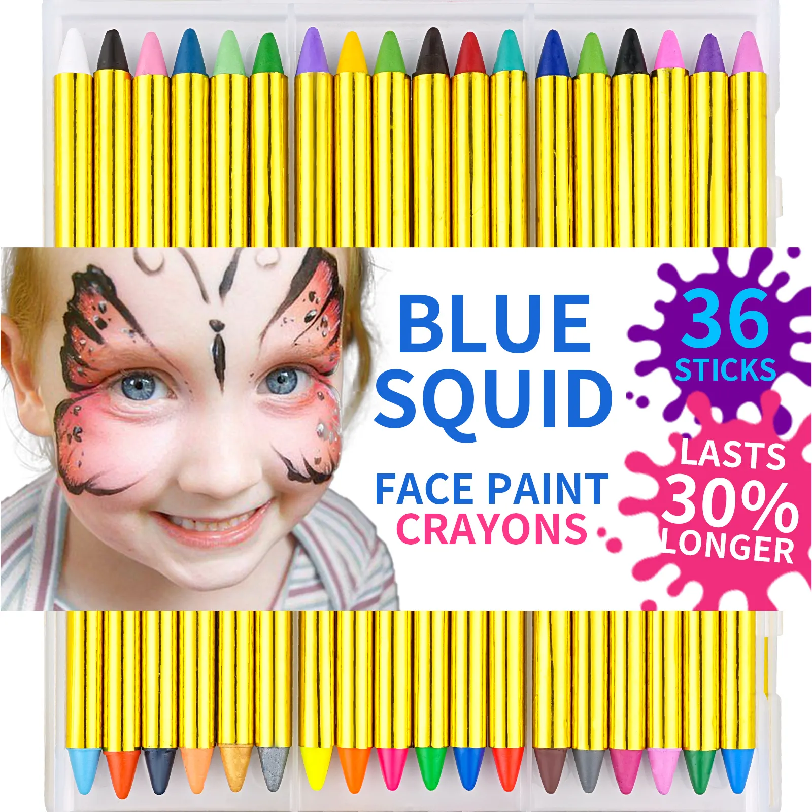 2023 nueva calidad segura lavable niños piel palo neón cuerpo crayón pintura pluma conjunto para niños