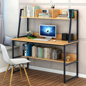 Modern Simple <strong>Computer</strong> Desktop <strong>Table</strong> with Integrated Bookshelf for Home Study or Office Wood Panel Style - Product Image 4
