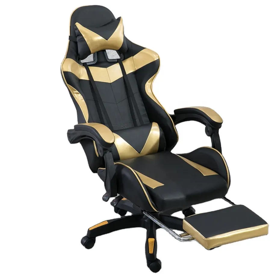 Zero Gravidade Cyber Cafe Rocking Chair Gaming Cheap Computer PC Game Chair Com Pé Resto Dourado PU Leather Racing Chair Gaming