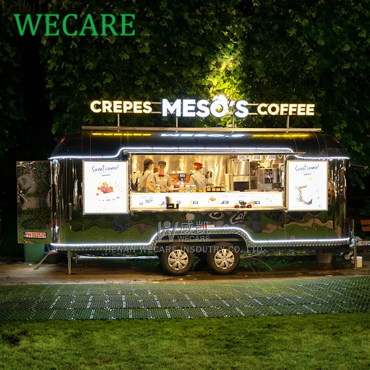 WECARE कस्टम कॉफी ट्रक मोबाइल आइसक्रीम गाड़ी जूस बार खाद्य कार Airstream खानपान ट्रेलर बिक्री के लिए पूरी तरह से सुसज्जित संयुक्त राज्य अमेरिका