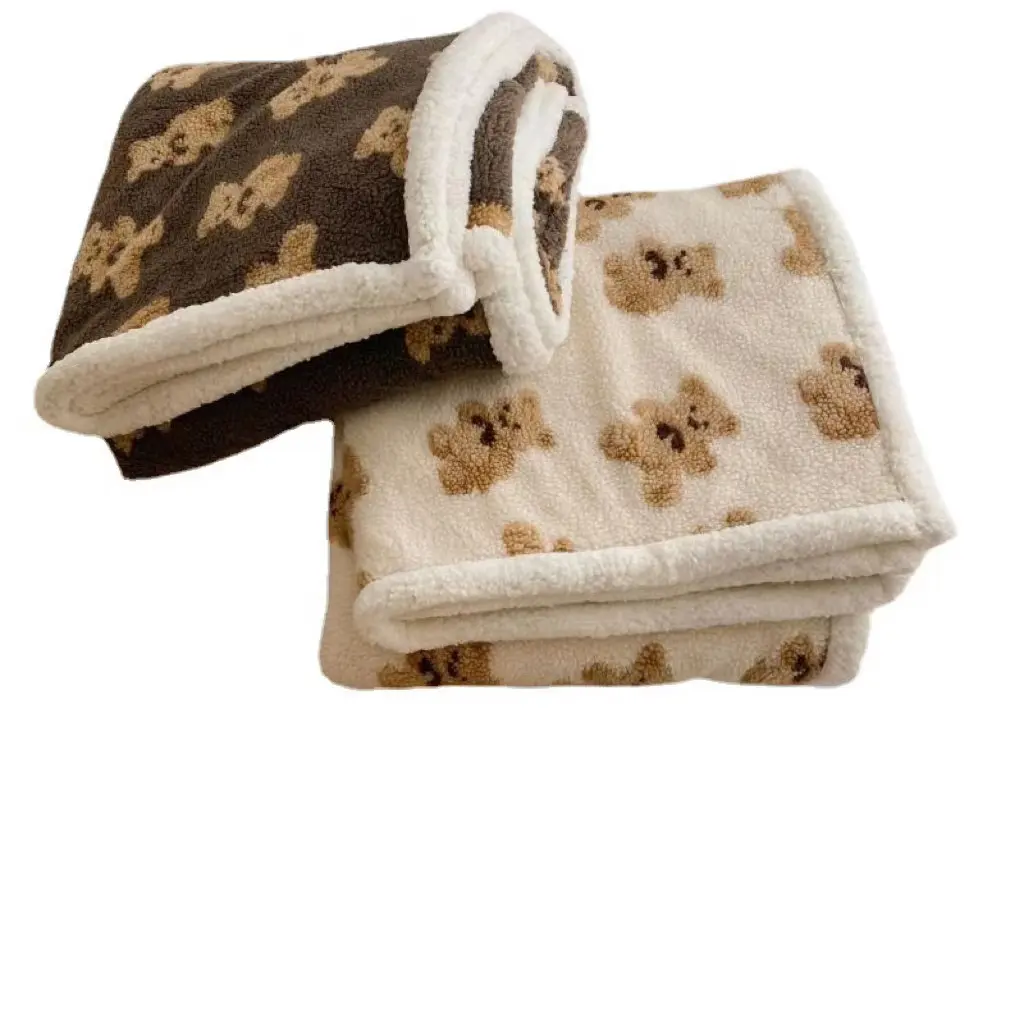 Одеяло из шерсти ягненка с мультяшным медведем, двухстороннее легкое детское Флисовое одеяло для сна
