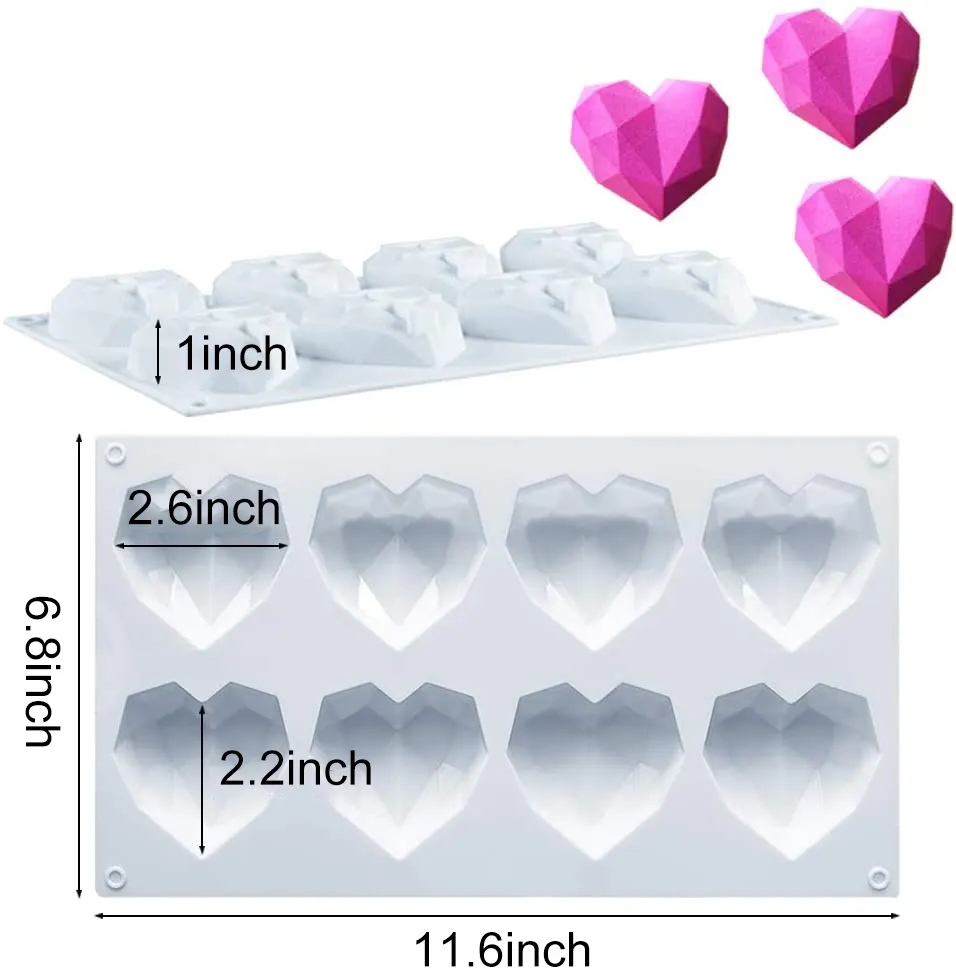 Stampo in silicone a forma di cuore 3d diamond Heart stampi in silicone stampi da forno per torta fondente per la cottura al cioccolato caramelle da dessert francesi