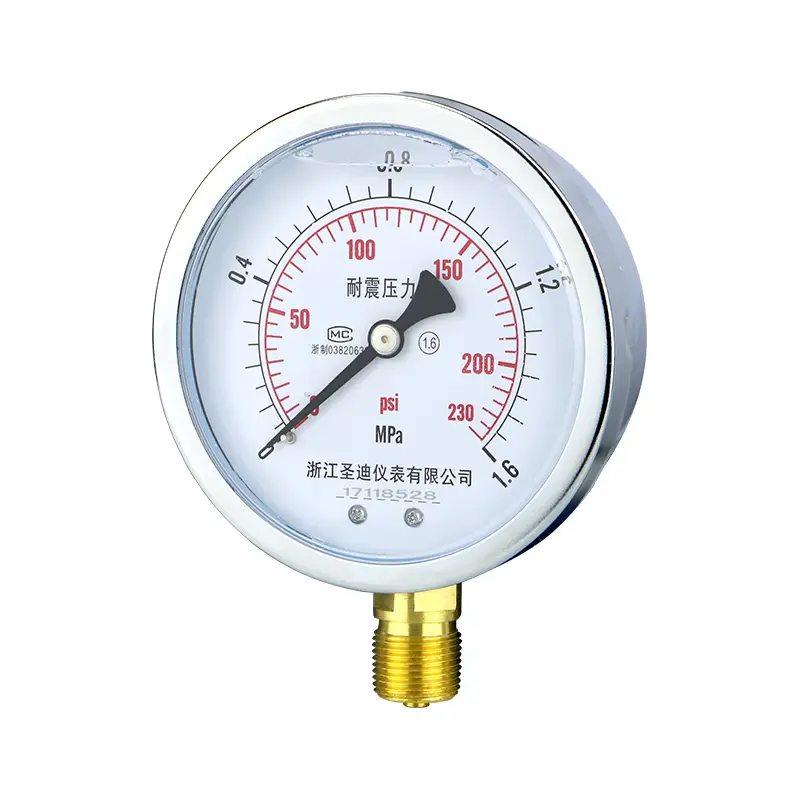 공장 가격 100mm 40bar psi 부르동 튜브 타입 글리세린 충전 충격 저항 유압 압력계