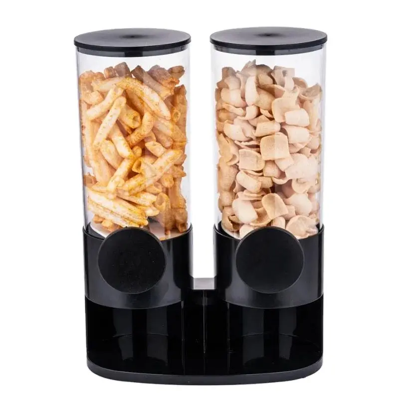 Novo Plástico Preto Cereal Dispenser Duplo Cereal Dispenser para Aveia Nozes Cornflakes Doces batata frita Food Dispenser